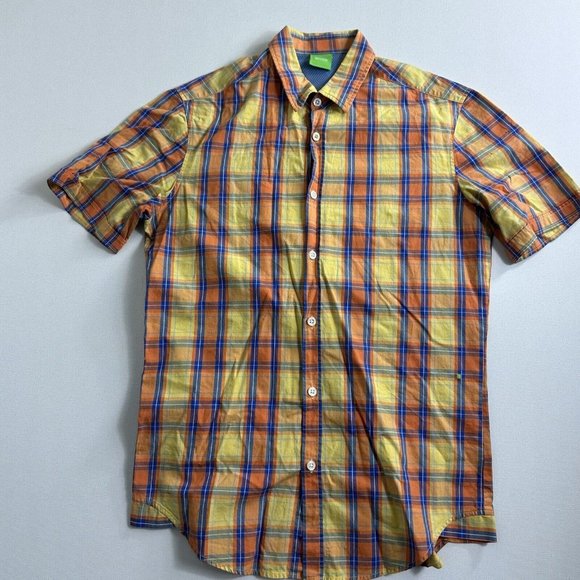 Boss Hugo Boss‎ Green Label Button-up Short Sleeve Plaid Shirt Cotton Size Small - Picture 12 of 12